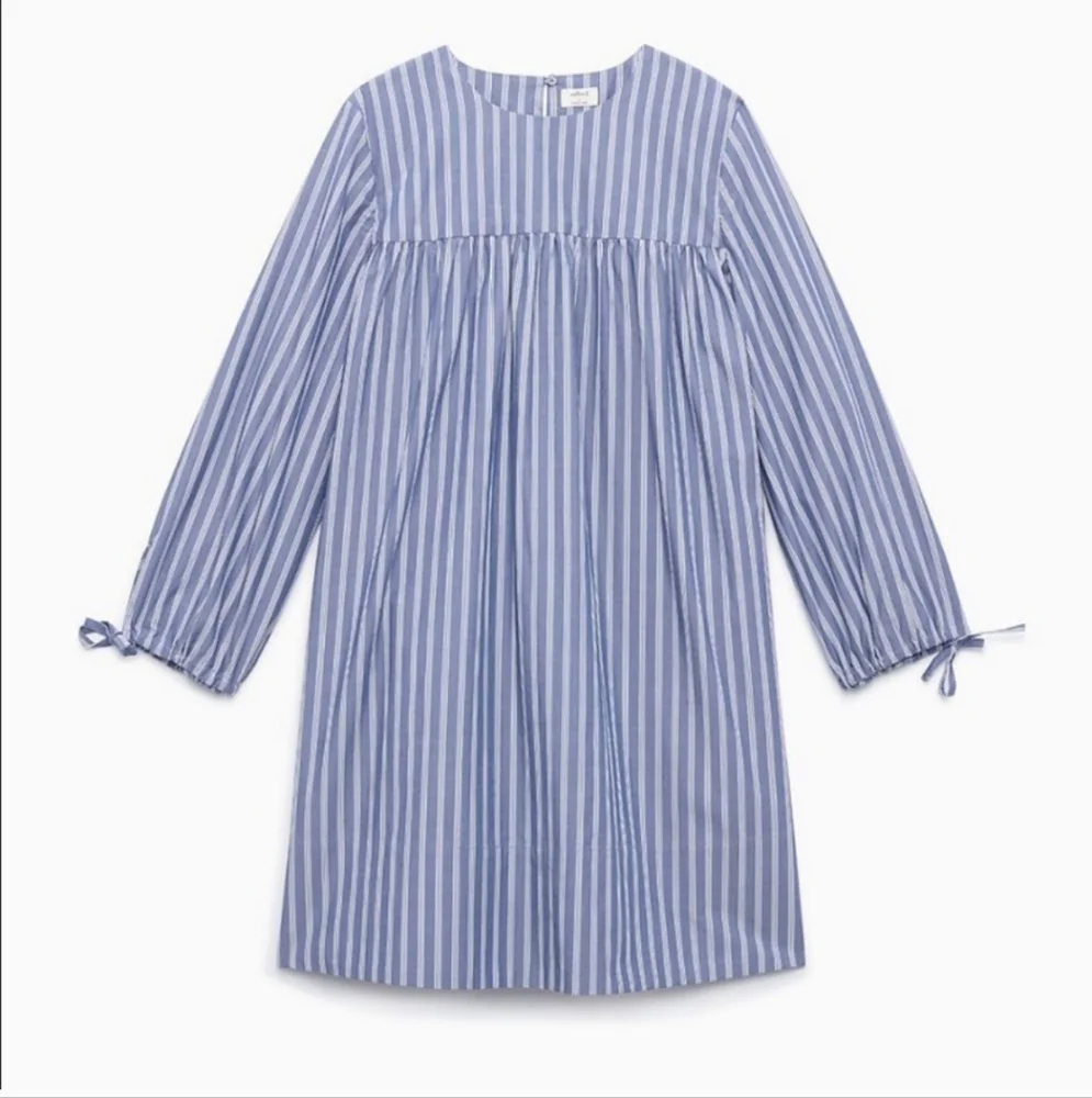 Aritzia Wilfred Le Fou Lessines Poplin Smock Dress Blue Stripe Size XS Oversized - Picture 5 of 14